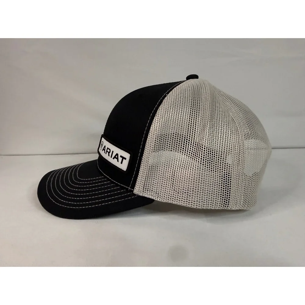 Ariat Richardson 112 Trucker Hat Black Grey Mesh Snapback Logo Patch Cap Mens